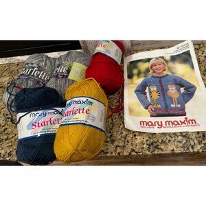 Mary Maxim Crazy Cats Cardigan Knitting Pattern No. 7074-5N & Various Skeins